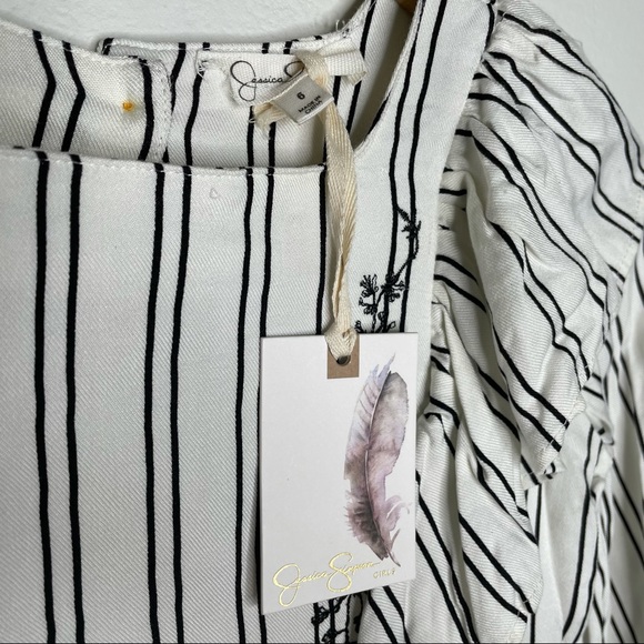 Jessica Simpson Embroidered Ruffled Cropped Blouse Striped 100% Rayon Size 6 - Picture 8 of 9
